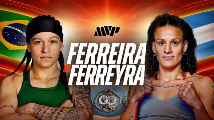 Image featuring the faces of Beatriz Ferreira and Maria Ines Ferreyra, promoting their boxing bout at Most Valuable Prospects 13 in Orlando
