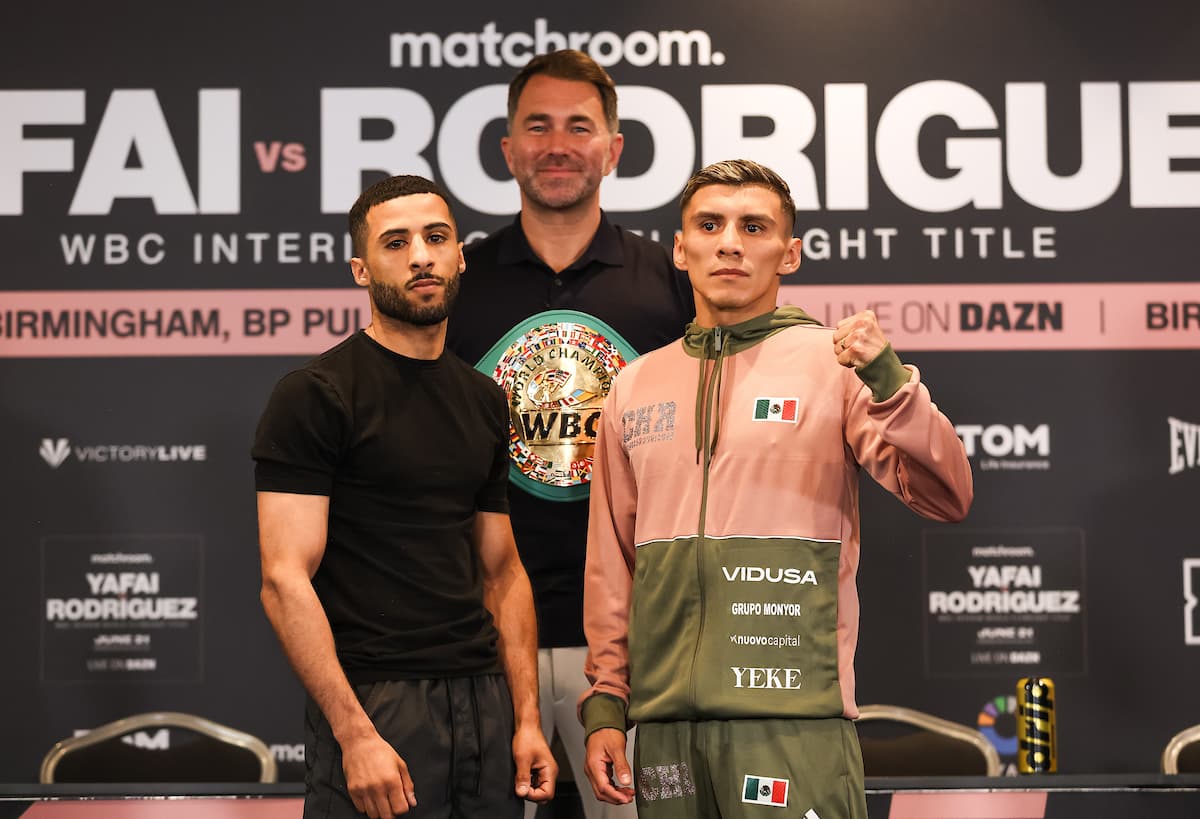 Galal Yafai and Francisco Rodriguez Jr at the press conference ahead of their boxing bout in Birmingham, England