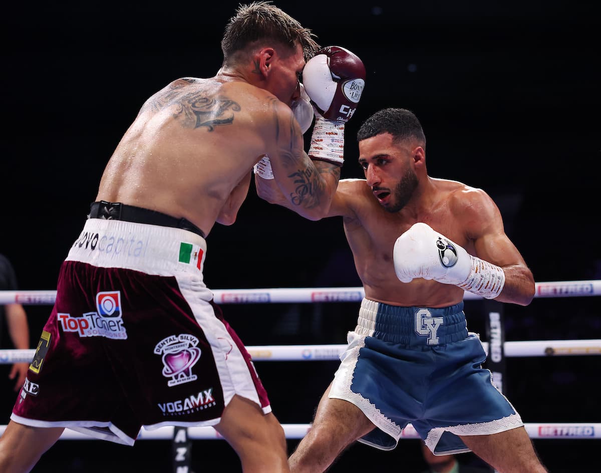 Galal Yafai punches Francisco Rodriguez Jr during their boxing bout in Birmingham, England