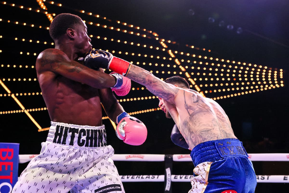 George Kambosos Jr throws a punch during his bout against Richardson Hitchins at The Theater at MSG in New York