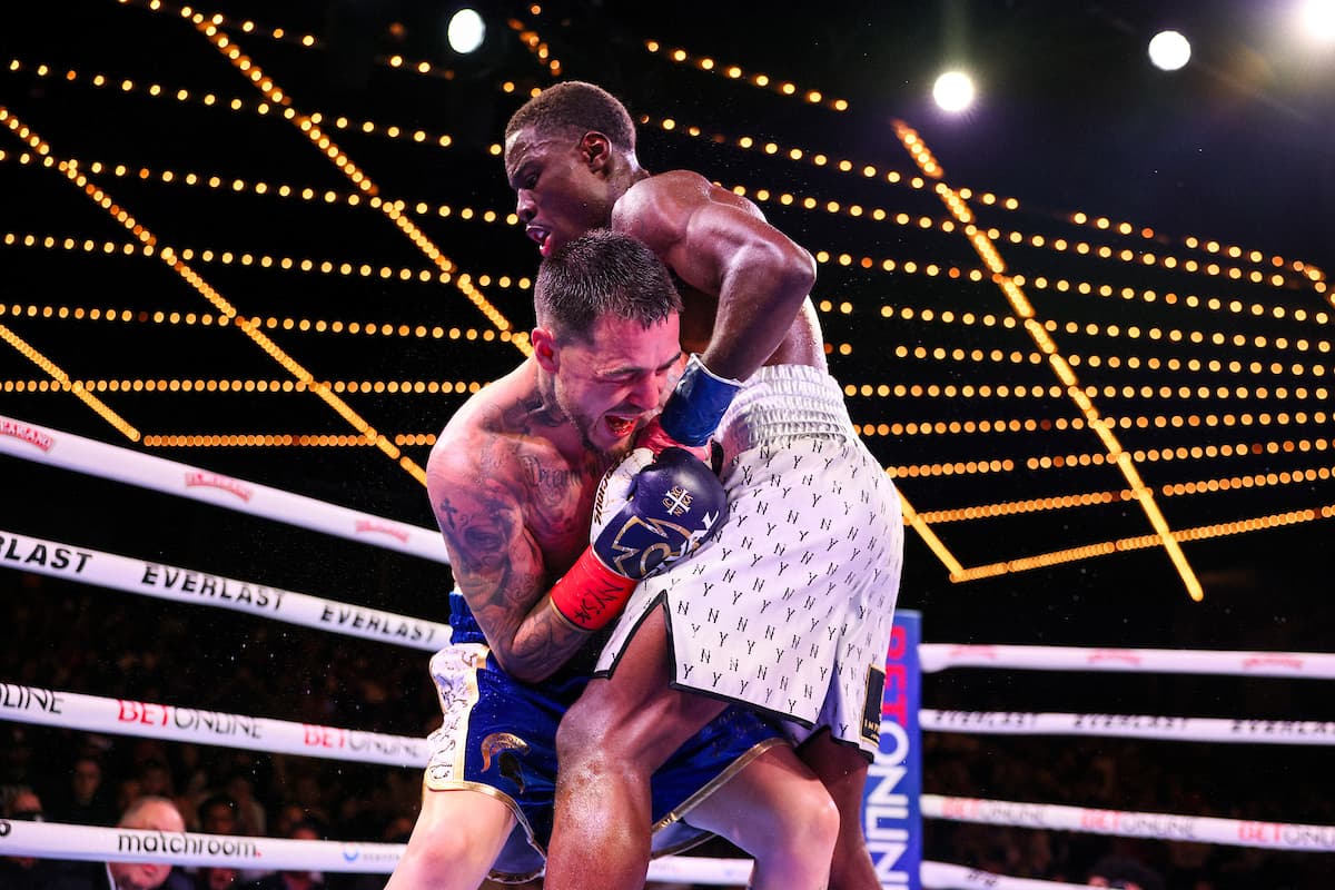 George Kambosos Jr and Richardson Hitchins during their bout at The Theater at MSG in New York