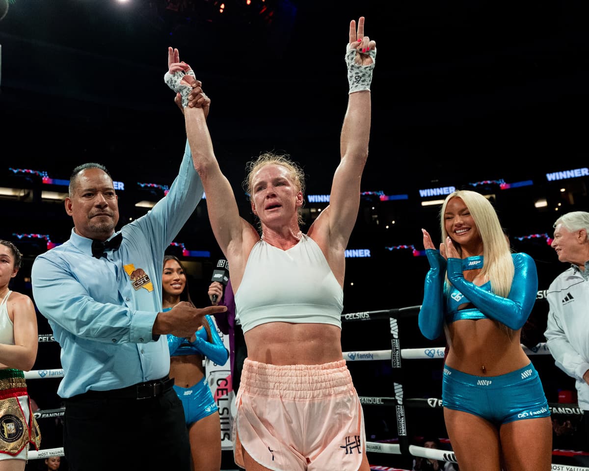 Holly Holm victorious over Yolanda Vega Ochoa during their bout in Anaheim, CA