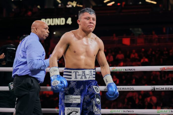 Isaac Cruz during his boxing bout against Angel Fierro in Las Vegas