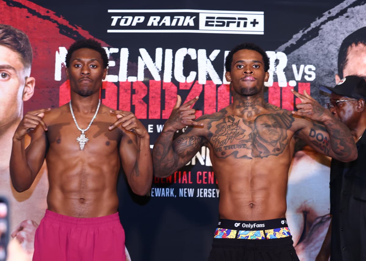 Jahi Tucker and Lorenzo Simpson during the weigh-in ahead of their bout in Newark, New Jersey