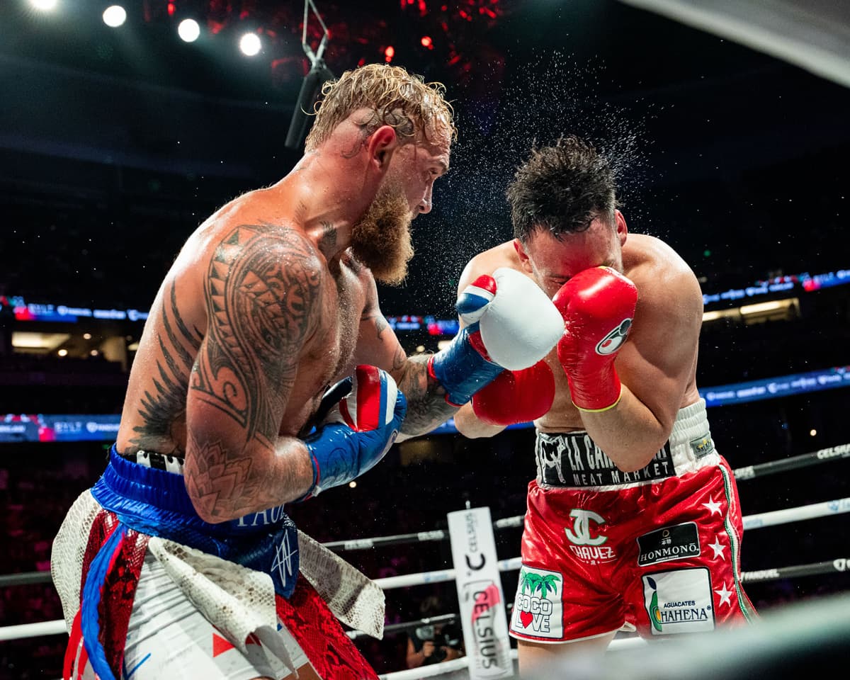 Jake Paul and Julio Cesar Chavez Jr during their bout in Anaheim, CA