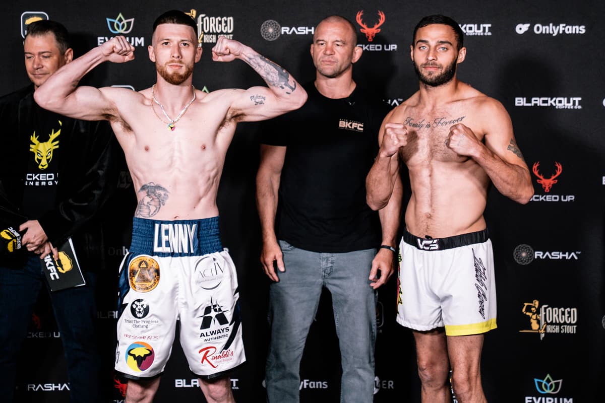 Jared Lennon and Ishiah Carson during the weigh-in ahead of their bare-knuckle boxing bout at BKFC Mohegan Sun