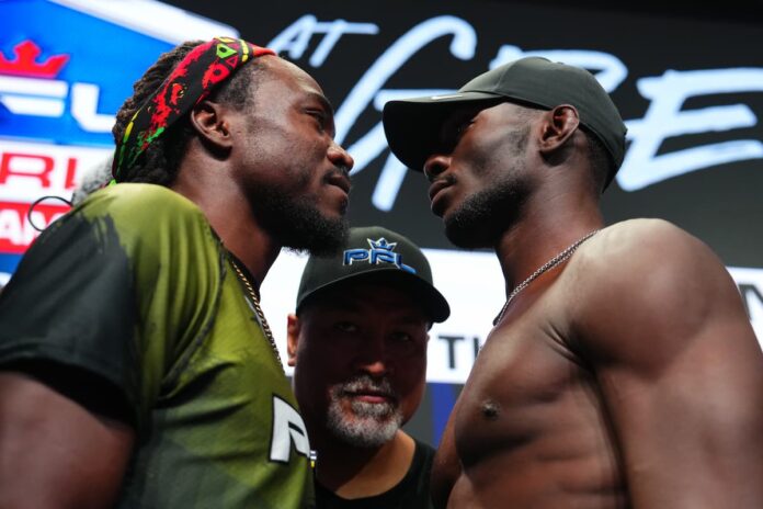 Jason Jackson and Thad Jean face off at the PFL 5 ceremonial weigh-in, ahead of their MMA bout in Nashville, TN