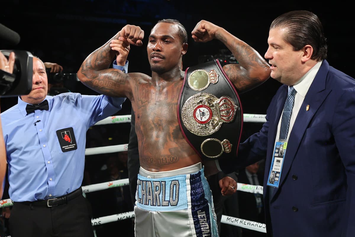 Jermall Charlo victorious over Thomas LaManna during their boxing bout in Las Vegas