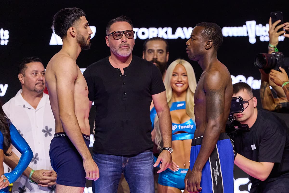 Joel Iriarte and Kevin Johnson during the weigh-in ahead of their bout in Anaheim, CA