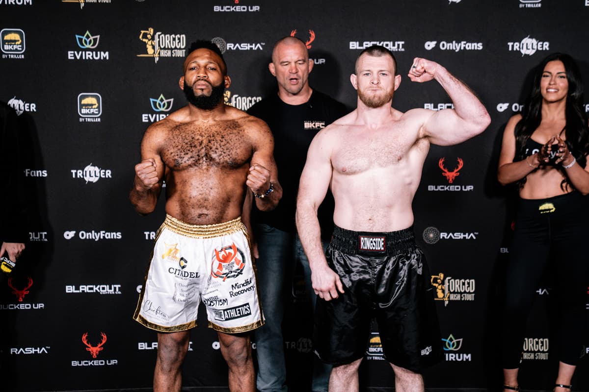 John Howard and Pat Casey during the weigh-in ahead of their bare-knuckle boxing bout at BKFC Mohegan Sun