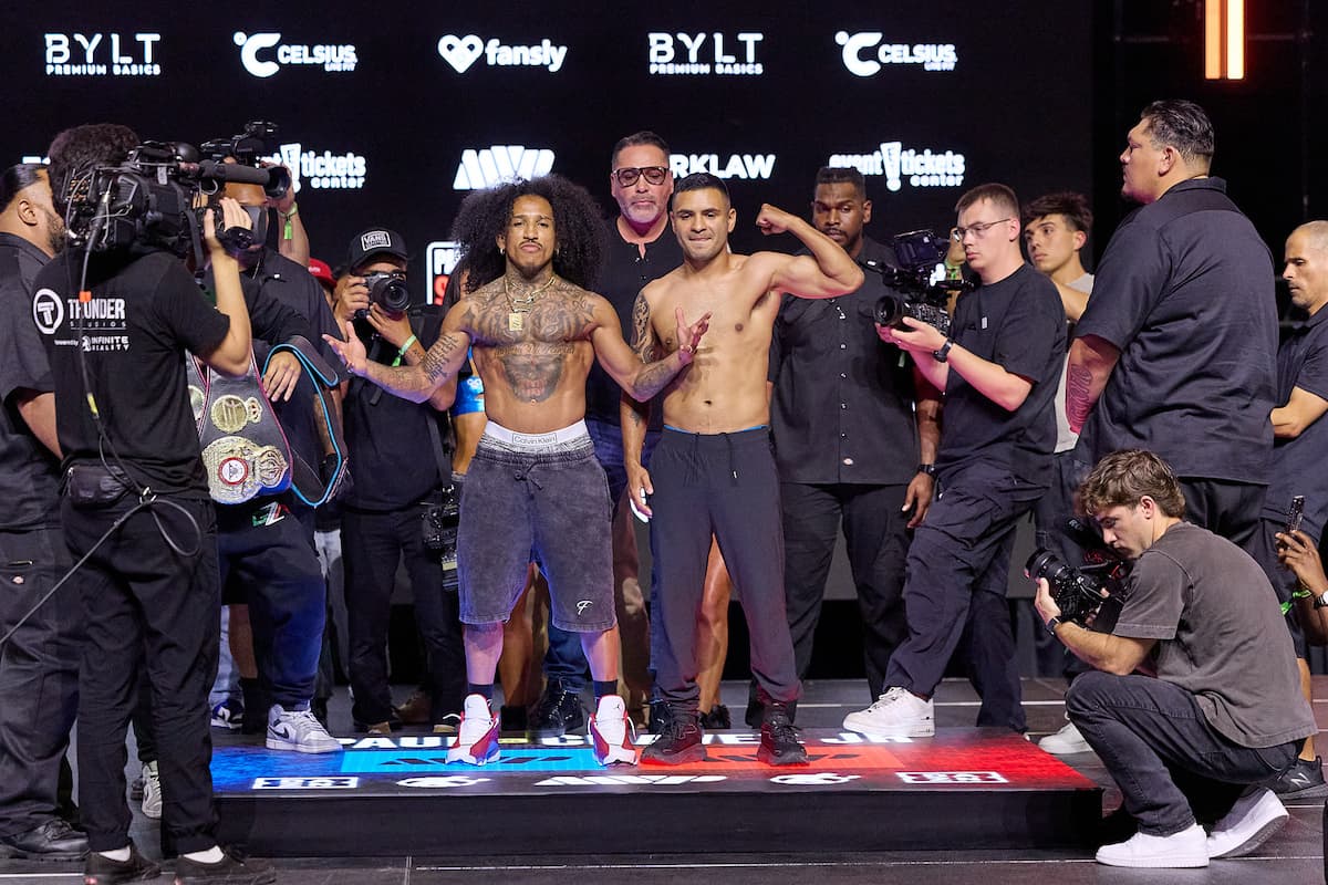 John Ramirez and Josue Jesus Morales during the weigh-in ahead of their bout in Anaheim, CA