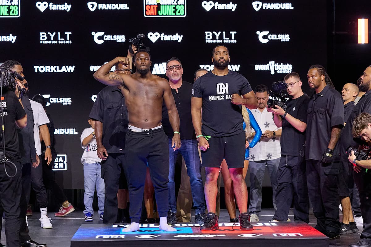 Joshua Edwards and Dominicc Hardy during the weigh-in ahead of their bout in Anaheim, CA