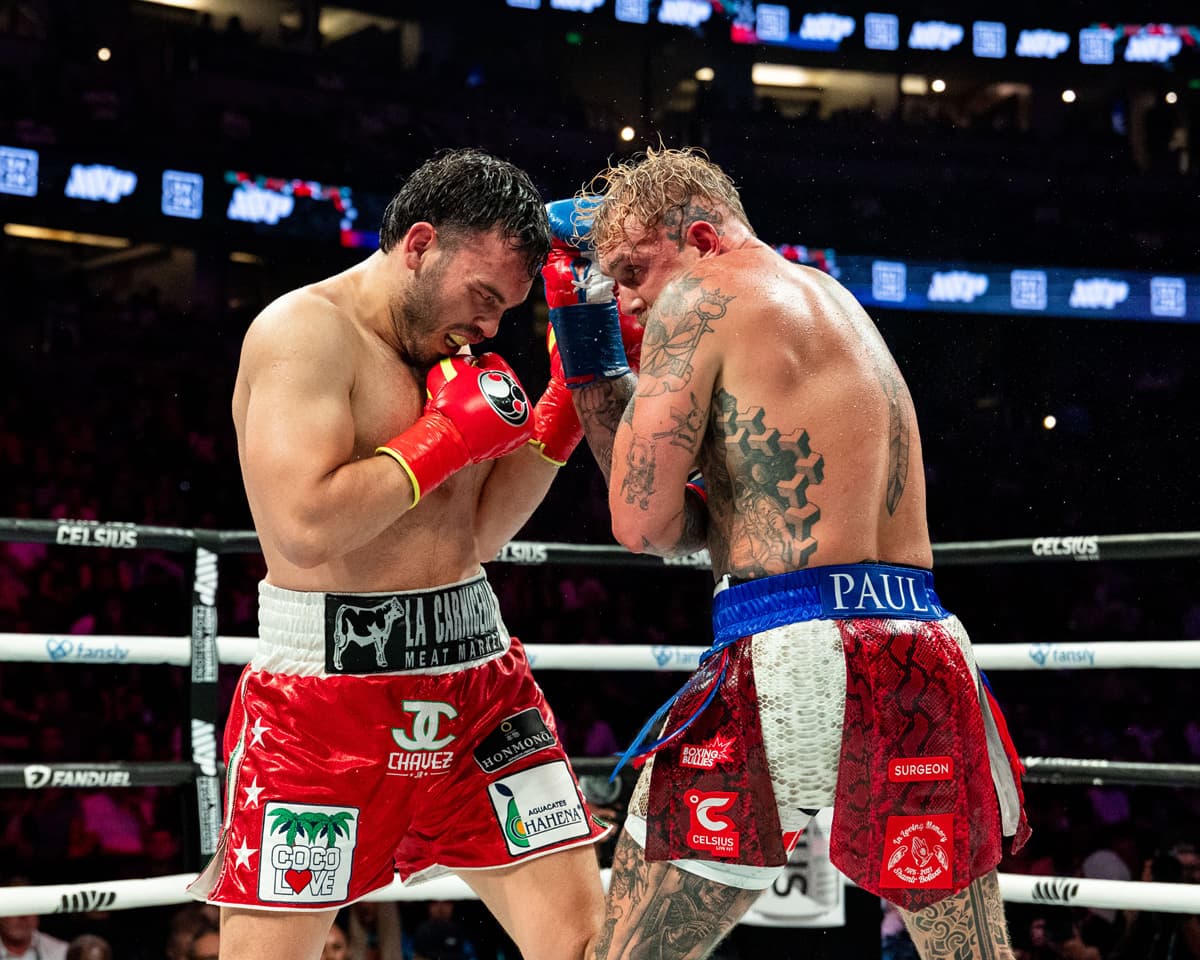 Jake Paul and Julio Cesar Chavez Jr during their bout in Anaheim, CA