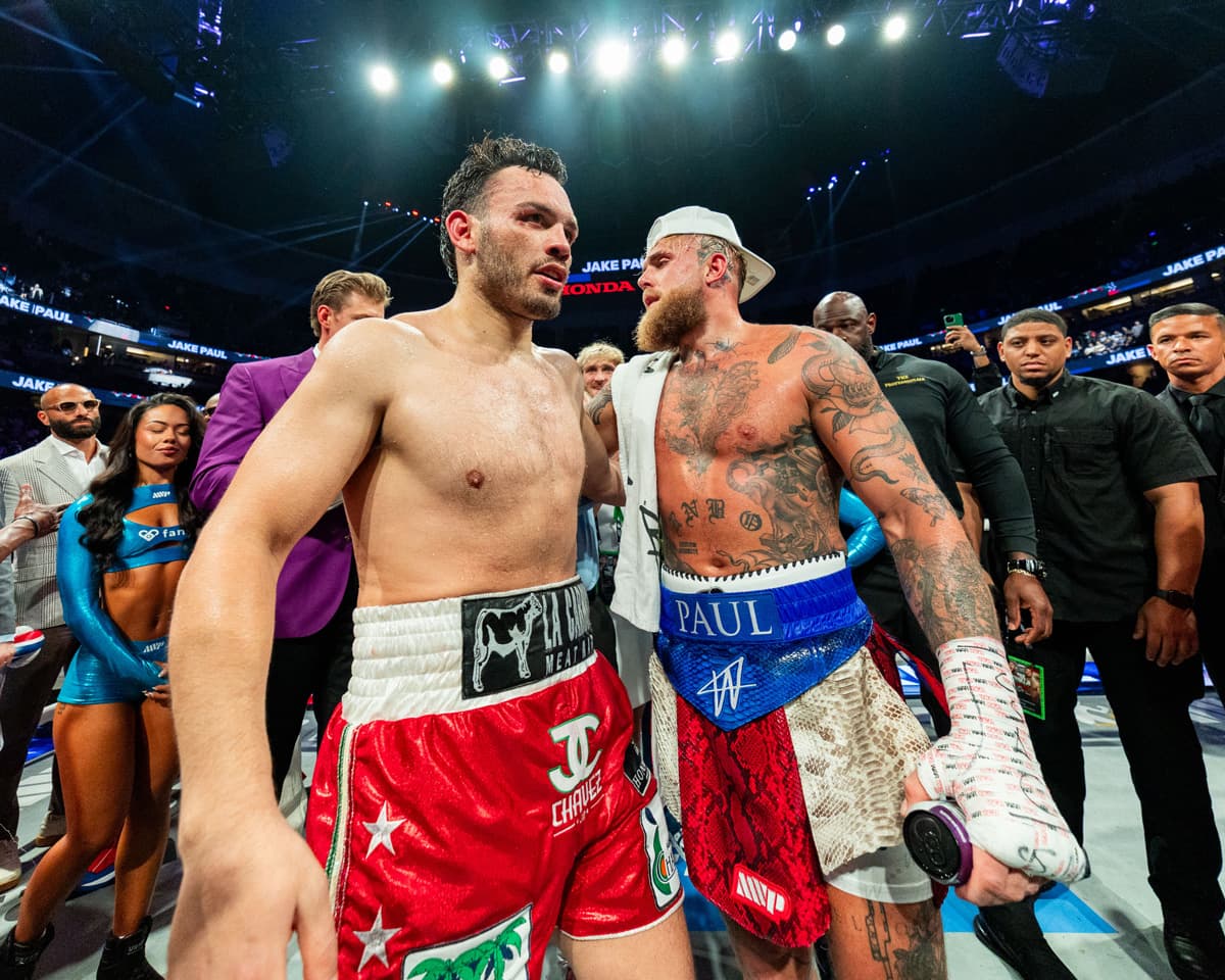 Jake Paul and Julio Cesar Chavez Jr during their bout in Anaheim, CA