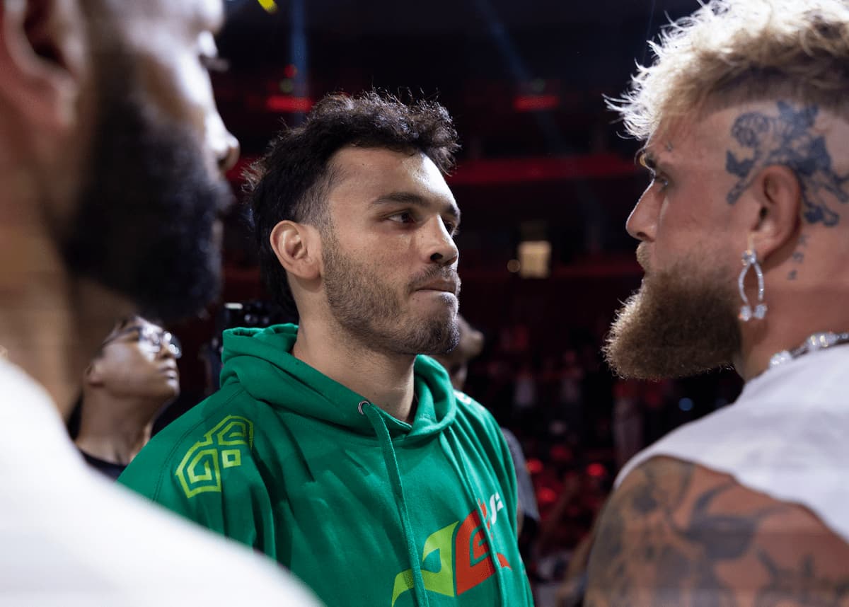 Julio Cesar Chavez Jr. and Jake Paul at the press conference ahead of their boxing bout in Anaheim, CA