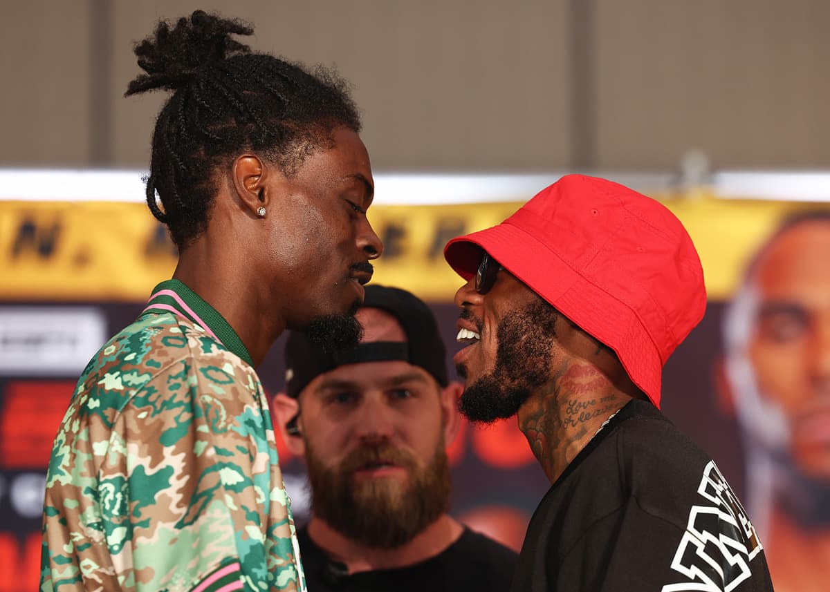 Kelvin Davis and Nahir Albright come face-to-face at the press conference in Norfolk, VA