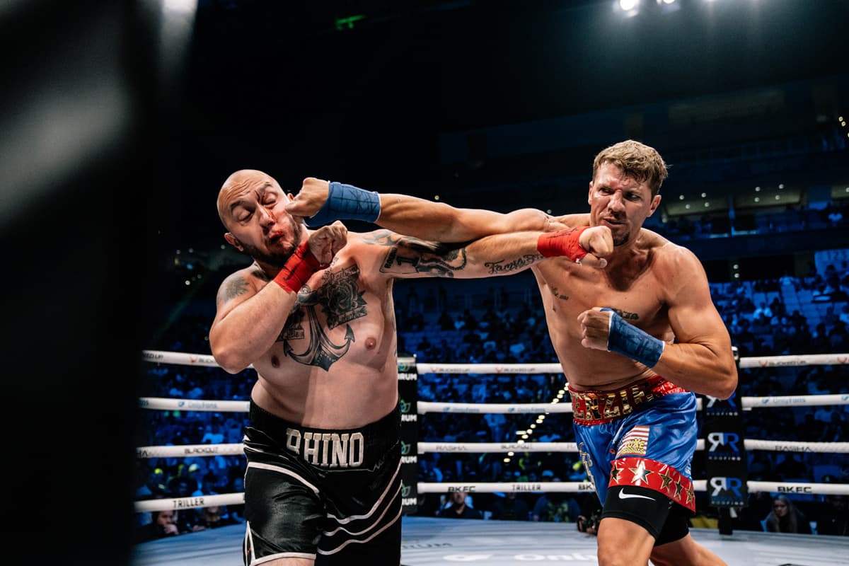 Kenzie Morrison and Alex Davis during their bare-knuckle boxing bout at BKFC 76 Texas