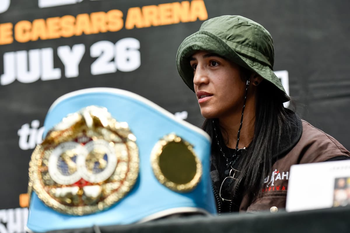 Lani Daniels at the press conference ahead of her bout against Claressa Shields in Detroit, MI