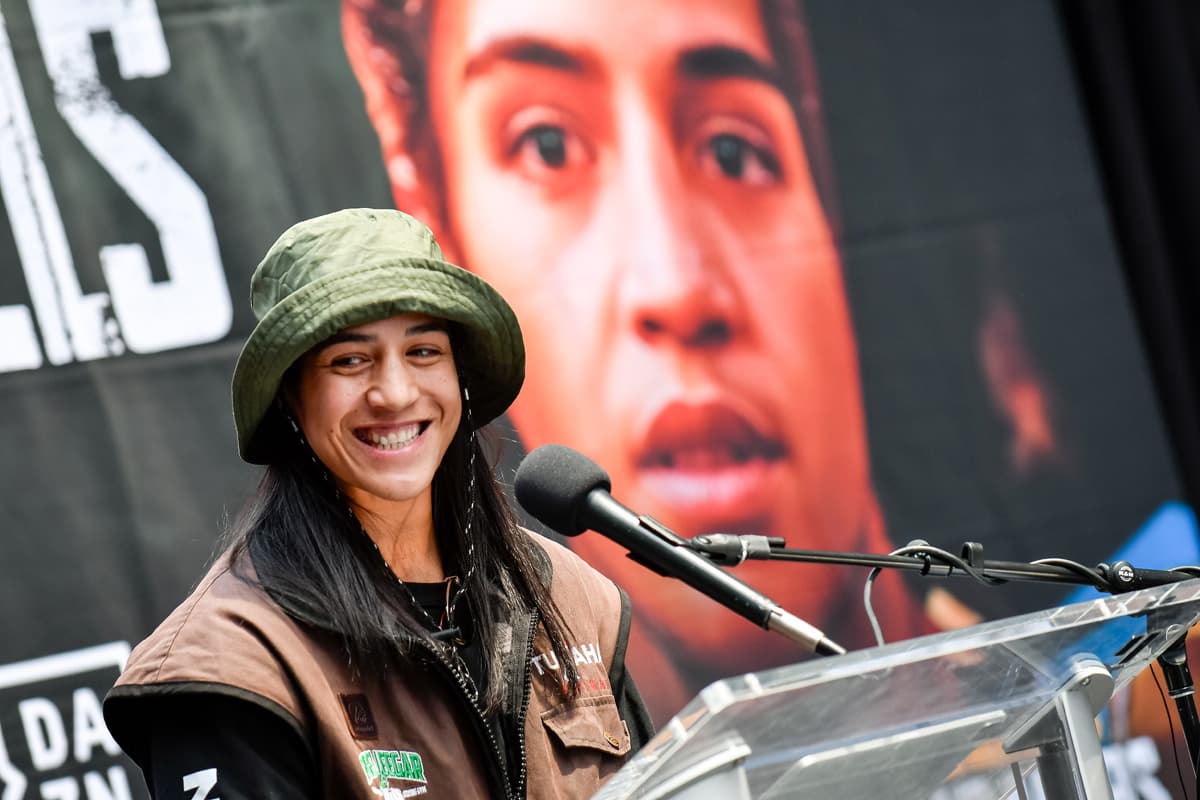 Lani Daniels at the press conference ahead of her bout against Claressa Shields in Detroit, MI