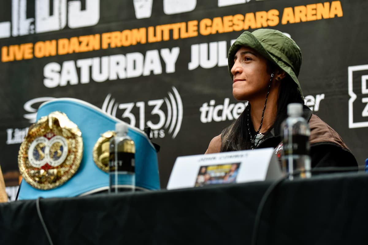 Lani Daniels at the press conference ahead of her bout against Claressa Shields in Detroit, MI