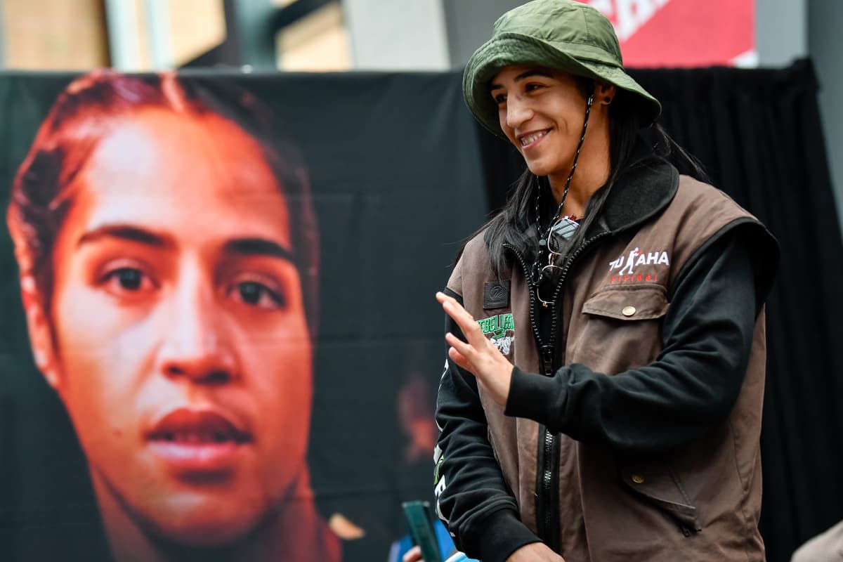 Lani Daniels at the press conference ahead of her bout against Claressa Shields in Detroit, MI