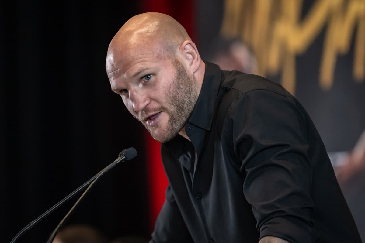 Maciej Sulecki at the press conference ahead of his boxing bout against Christian Mbilli in Québec City, Canada