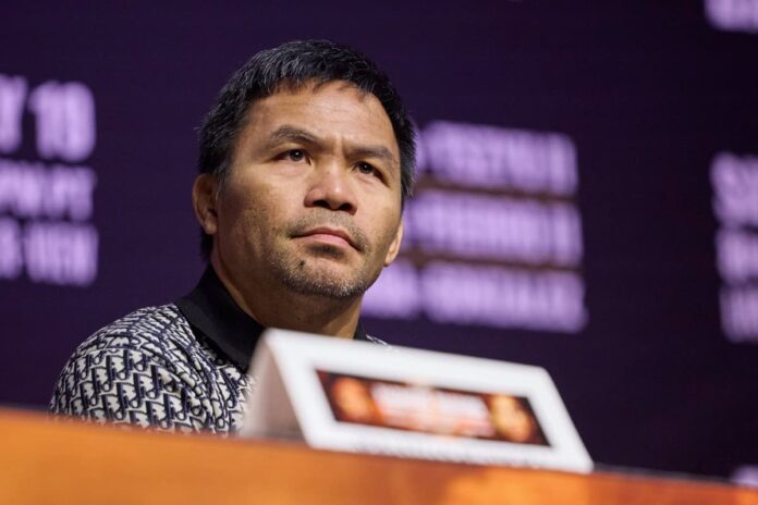 Manny Pacquiao at the press conference in Los Angeles ahead of his bout with Mario Barrios