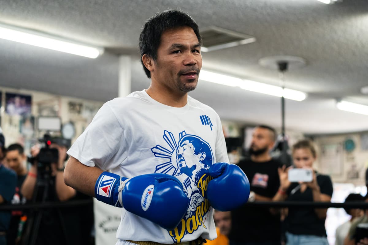 Manny Pacquiao during a media workout in Los Angeles