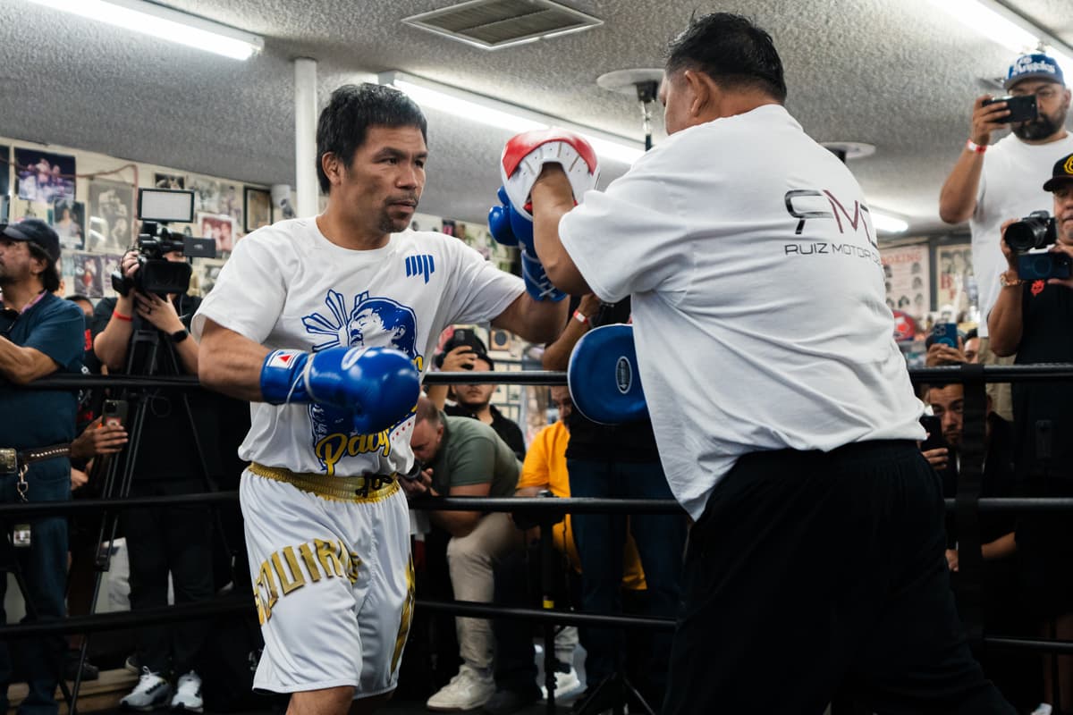 Manny Pacquiao during a media workout in Los Angeles