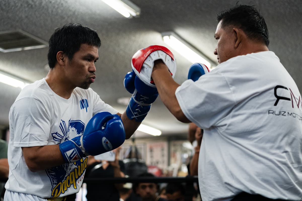 Manny Pacquiao during a media workout in Los Angeles