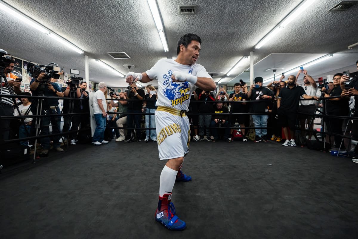 Manny Pacquiao during a media workout in Los Angeles