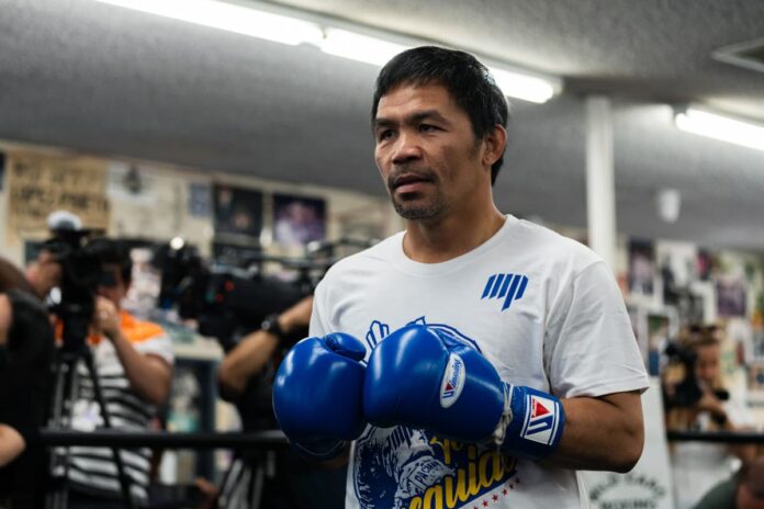 Manny Pacquiao during a media workout in Los Angeles