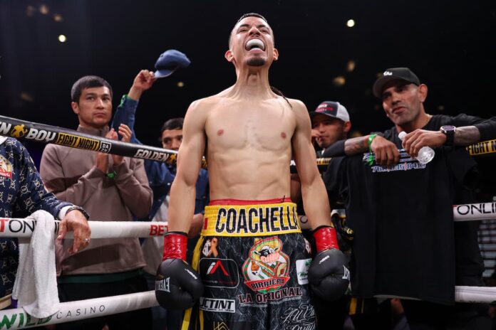 Manuel Flores during his boxing bout at Golden Boy Fight Night at Fantasy Springs Resort Casino in Indio, CA