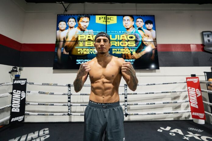 Mario Barrios at a media workout ahead of his boxing match against Manny Pacquiao