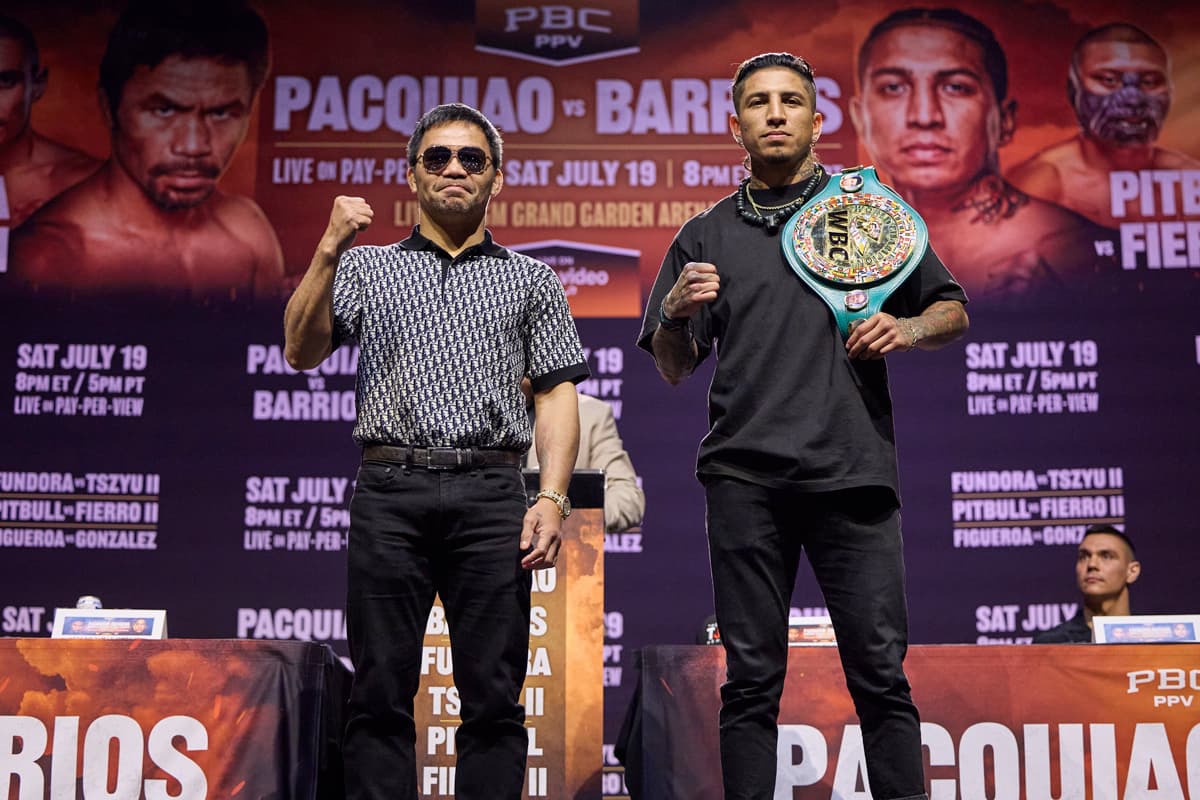 Manny Pacquiao and Mario Barrios at the press conference in Los Angeles ahead of their bout