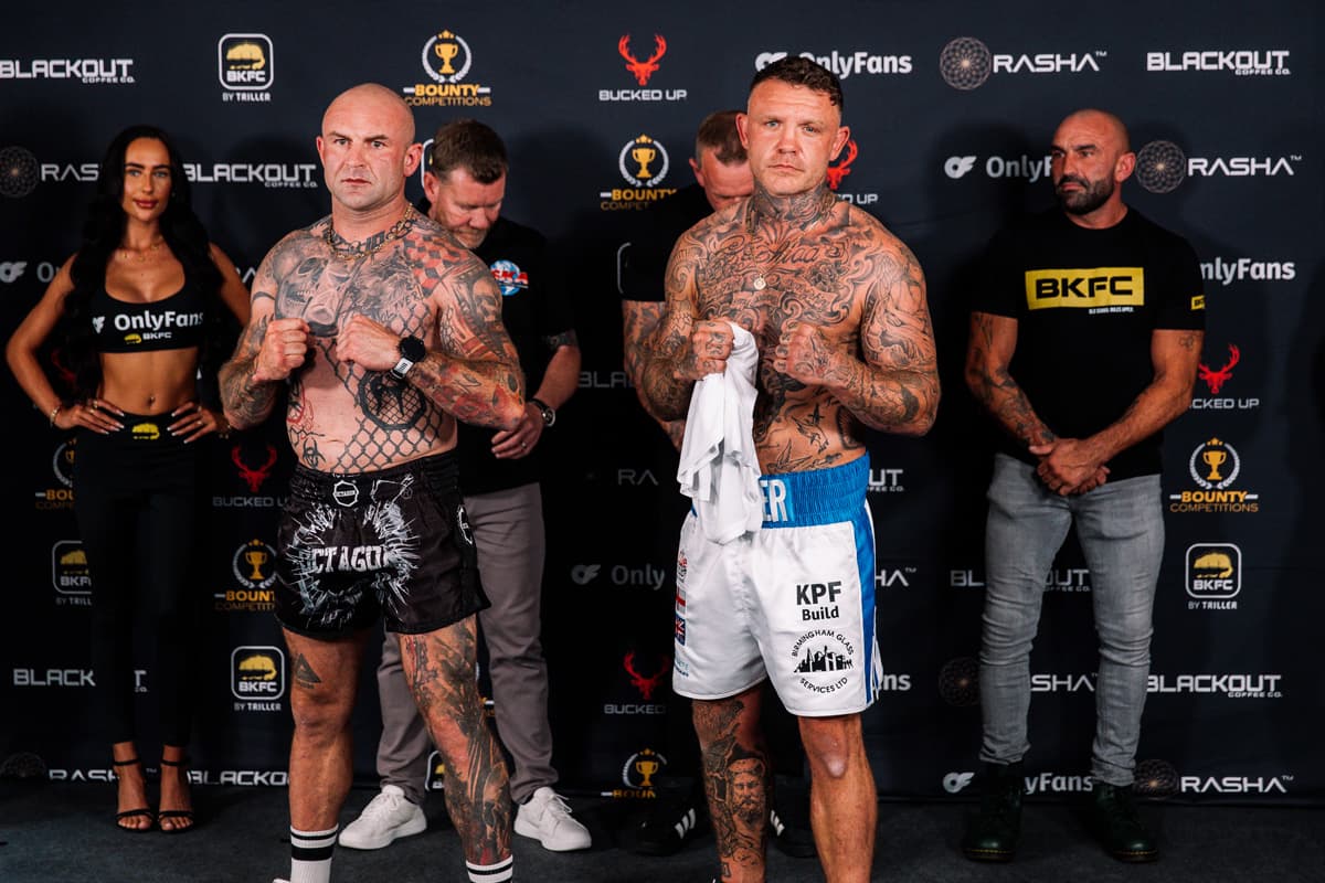 Mario Soo and Ricky Nelder during the weigh-in ahead of their bout BKFC 77 Birmingham