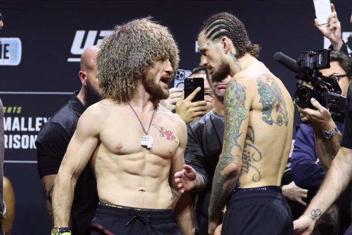 Merab Dvalishvili and Sean O'Malley face off at the UFC 316 ceremonial weigh-in, ahead of their MMA bout in Newark, New Jersey