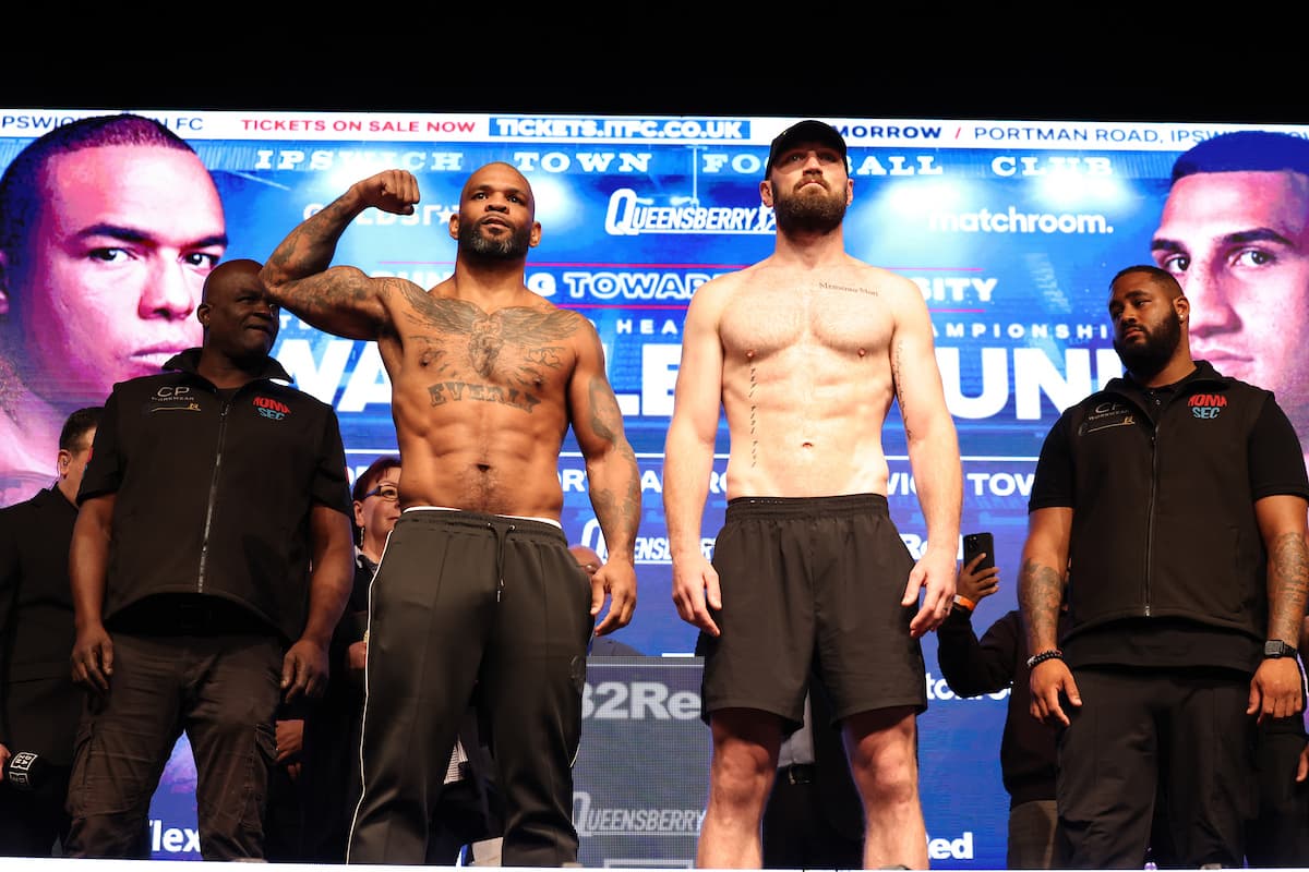 Mike Perez and Steven Ward at the weigh-in ahead of their bout in Ipswich, England