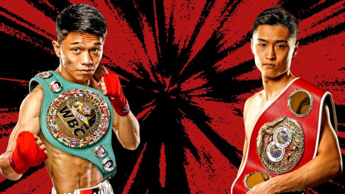 Image featuring the faces of Junto Nakatani and Ryosuke Nishida, promoting their boxing bout in Tokyo, Japan