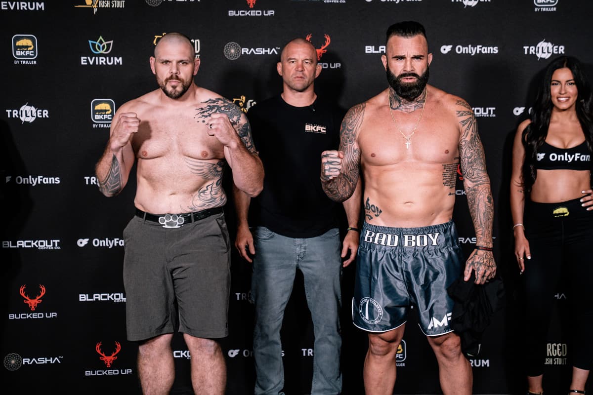 Parker Porter and Dillon Cleckler during the weigh-in ahead of their bare-knuckle boxing bout at BKFC Mohegan Sun