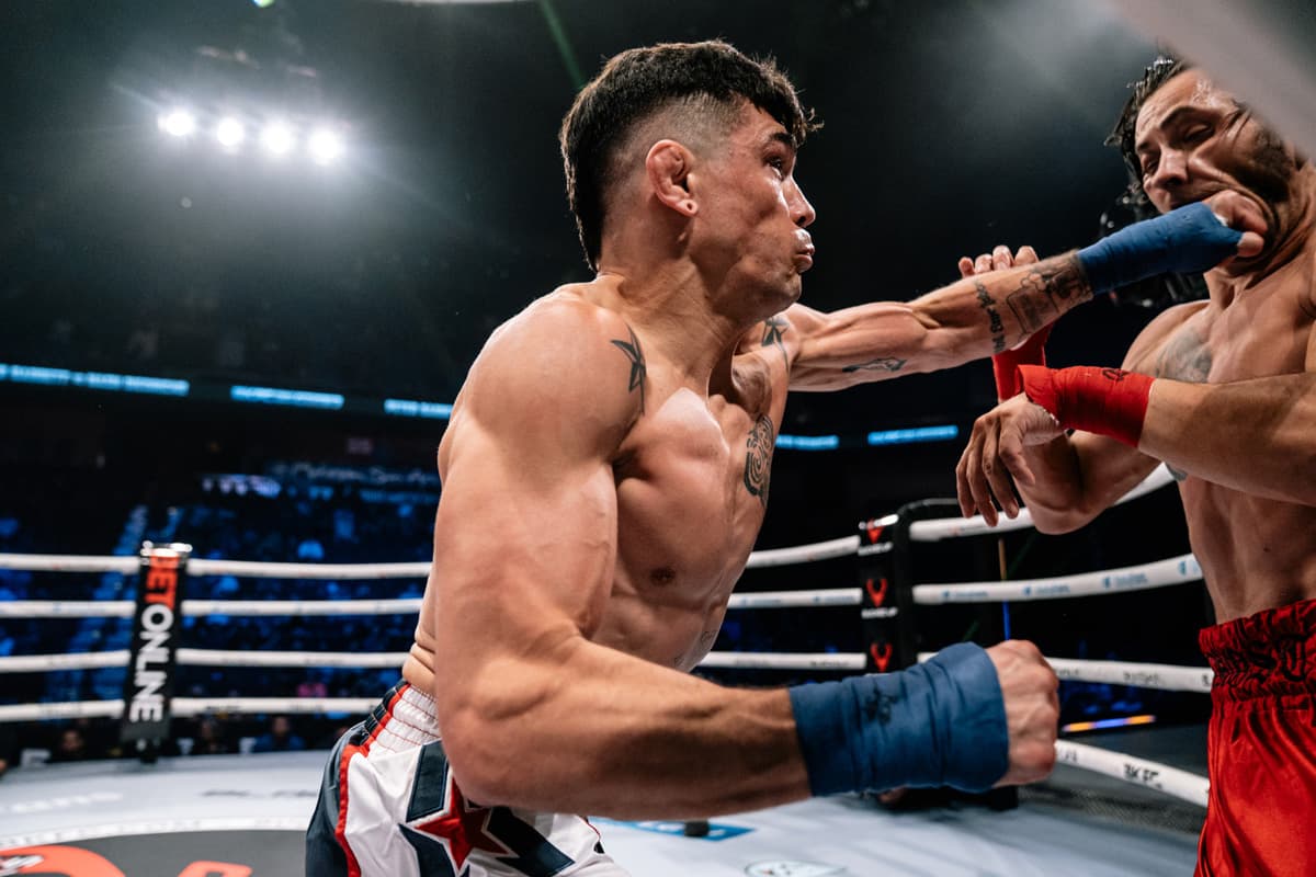 Peter Barrett punches Nash Diederichs during their bare-knuckle boxing bout at BKFC Mohegan Sun