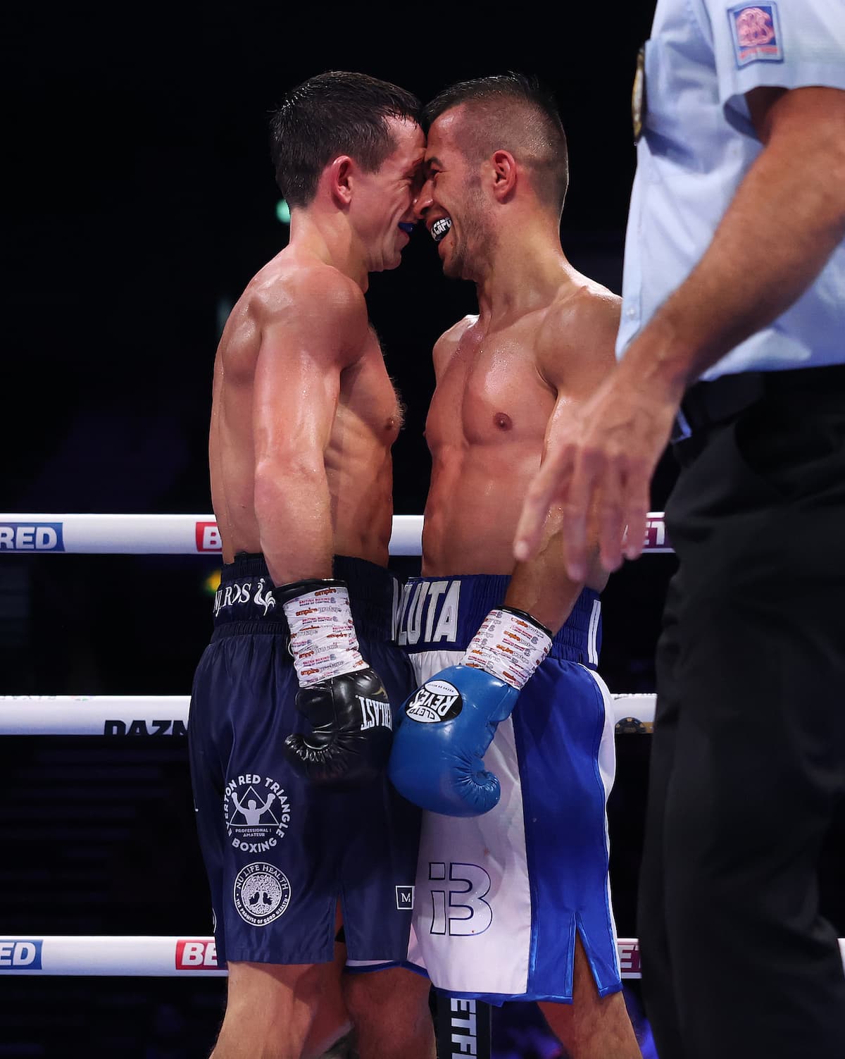 Peter McGrail and Ionut Baluta during their boxing bout in Birmingham, England