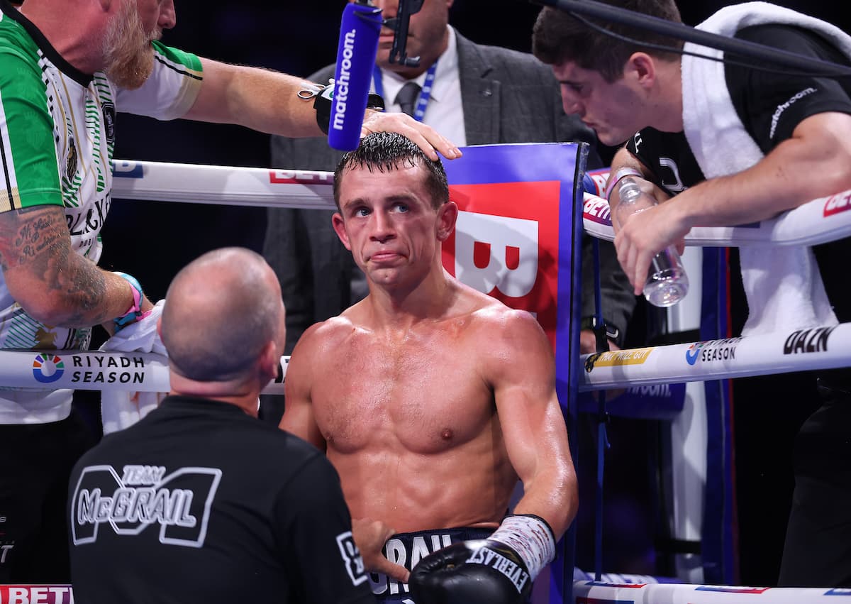 Peter McGrail during his bout against Ionut Baluta in Birmingham, England