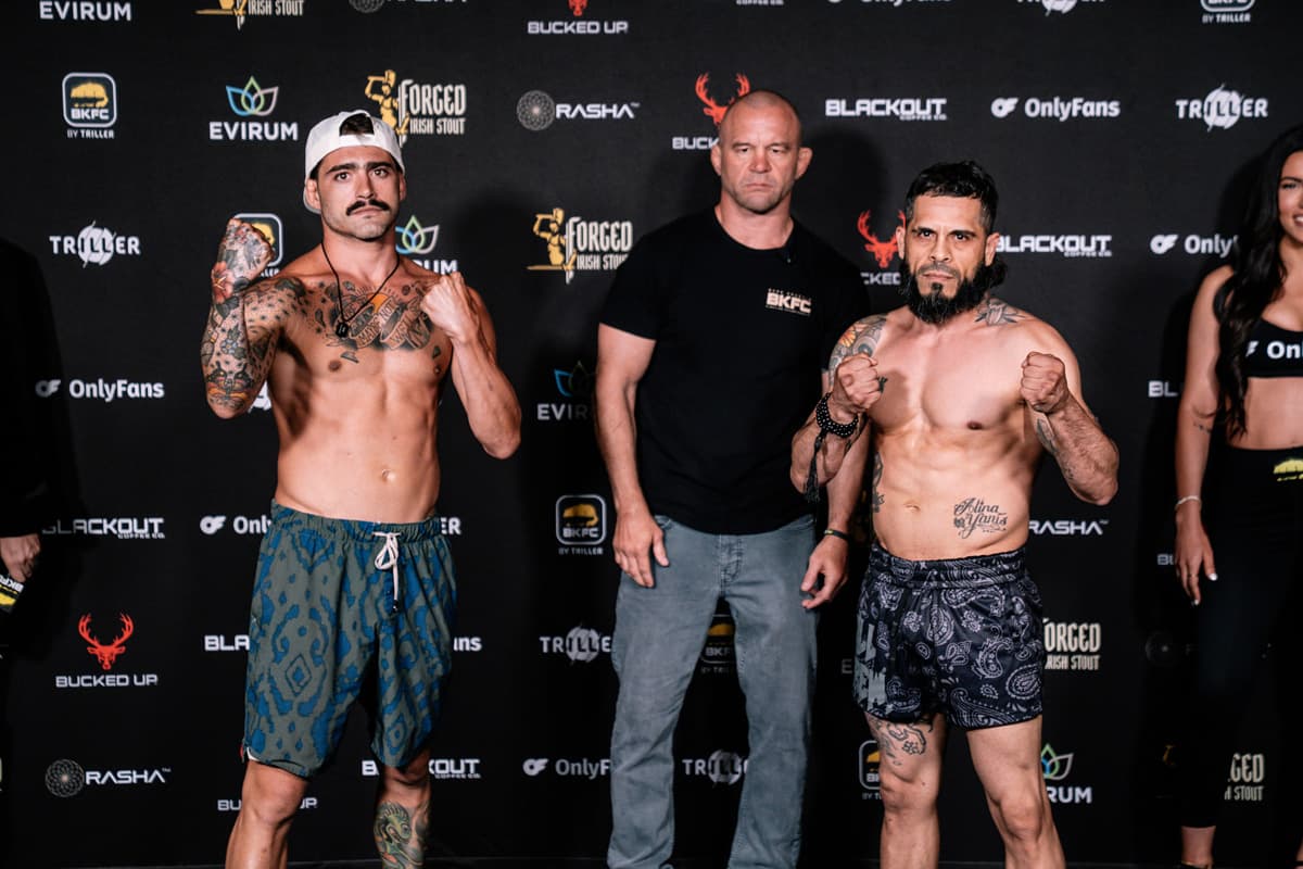 Randy Costa and Nick Burgos during the weigh-in ahead of their bare-knuckle boxing bout at BKFC Mohegan Sun