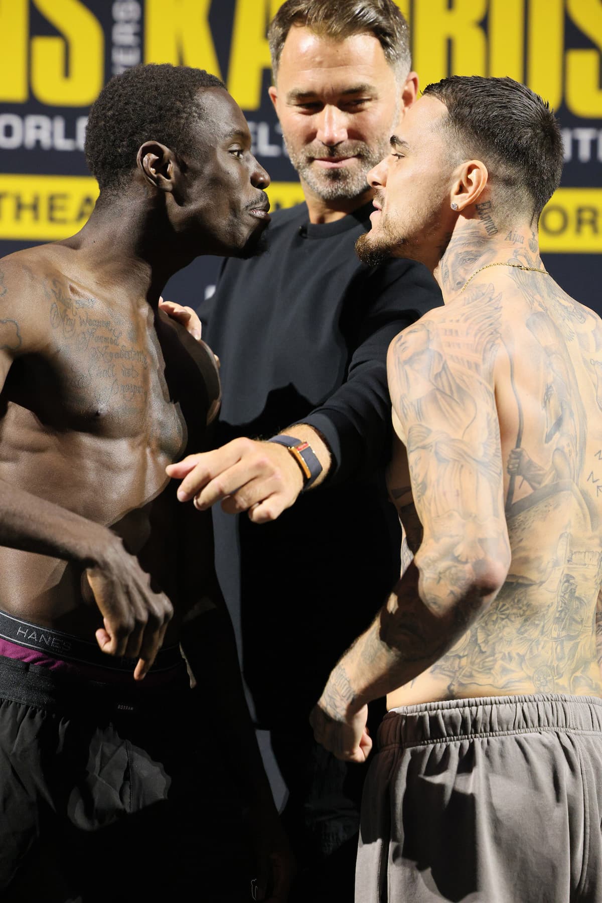 Richardson Hitchins and George Kambosos Jr at the weigh-in ahead of their bout in New York