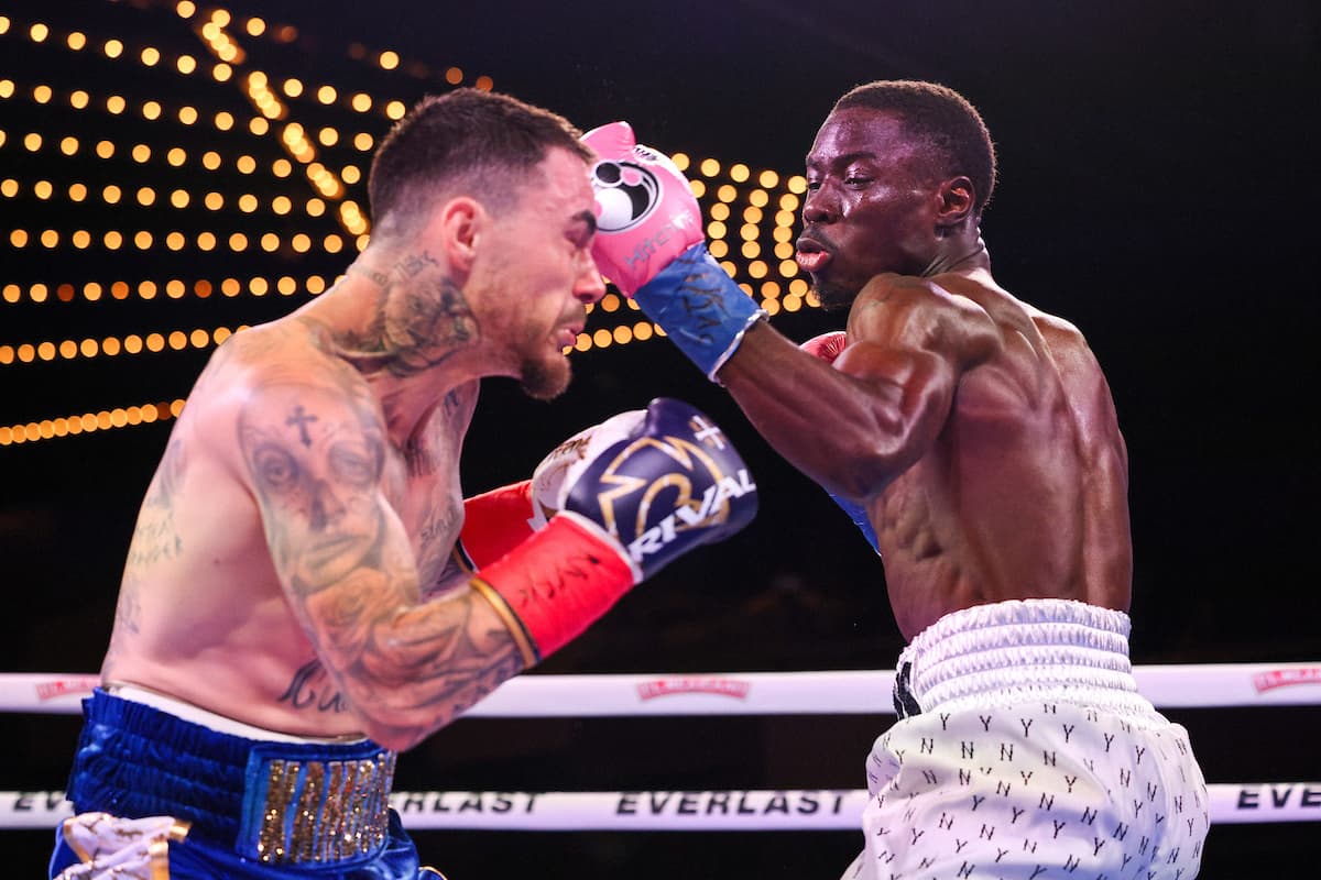 Richardson Hitchins delivers an uppercut during his bout against George Kambosos Jr at The Theater at MSG in New York