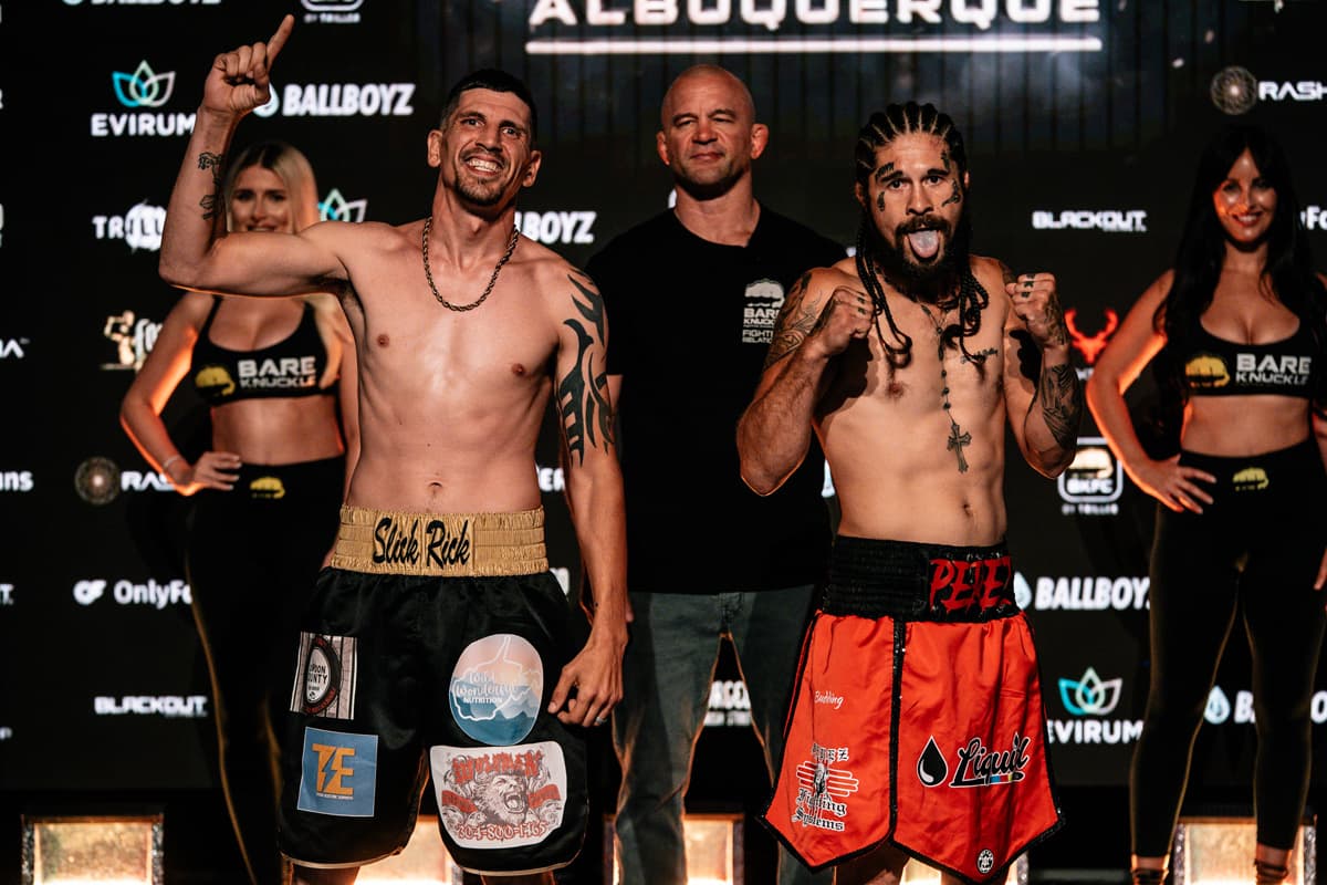 Rick Caruso and Derek Perez at the weigh-in ahead of their bout at BKFC 75 Albuquerque