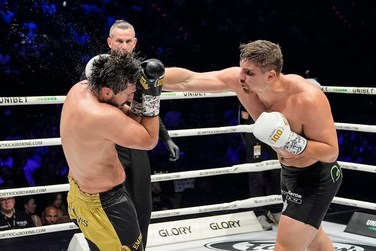 Rico Verhoeven throws a punch during his bout against Artem Vakhitov at Glory 100