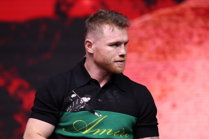 Saul Canelo Alvarez at the press conference ahead of his boxing bout
