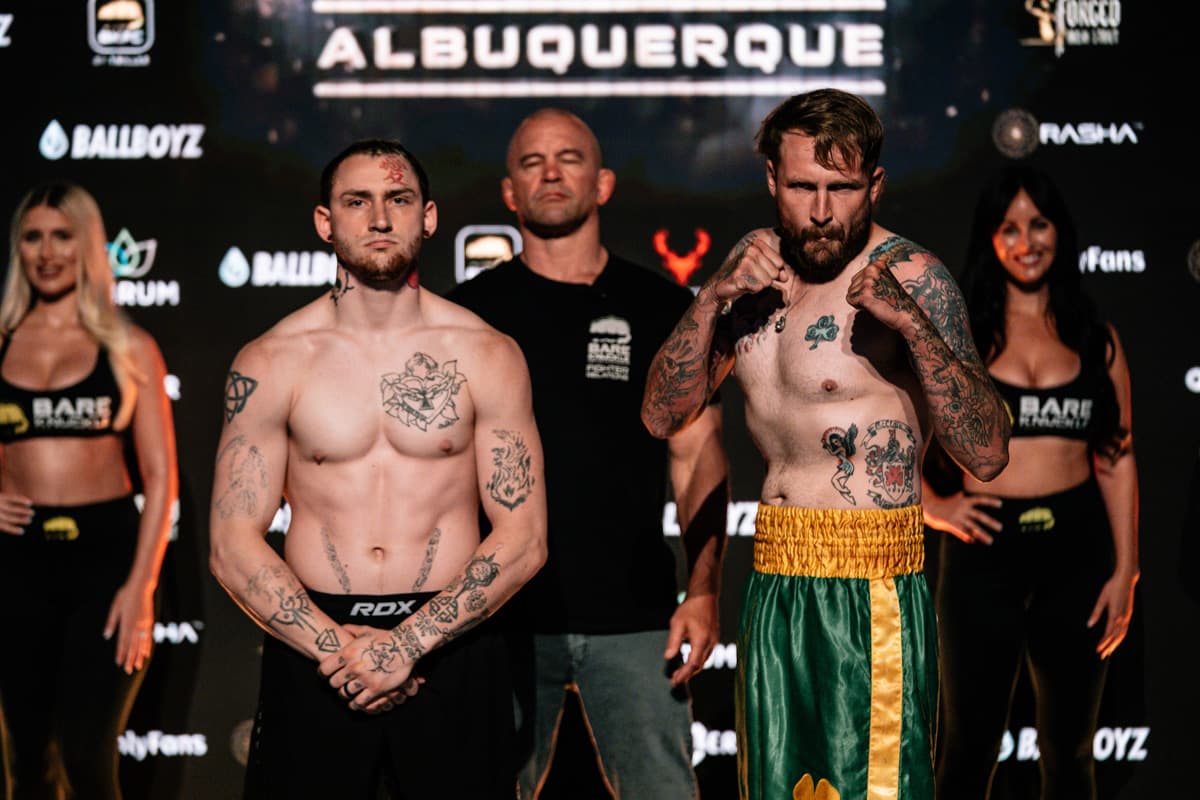 Skyler Mauller and Bryant McClain at the weigh-in ahead of their bout at BKFC 75 Albuquerque